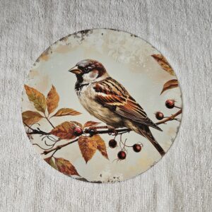 Blechschild "Spatz auf Ast"