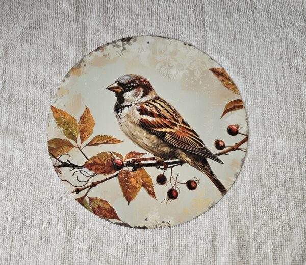 Blechschild "Spatz auf Ast"