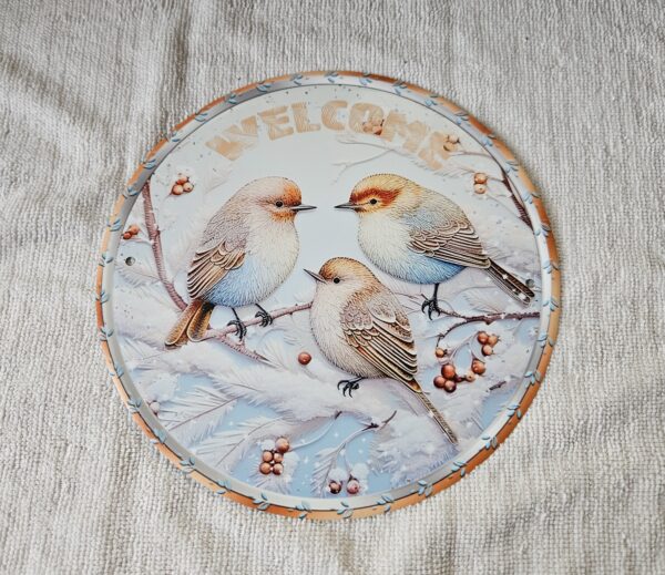 Blechschild Vogel-Trio "Welcome"