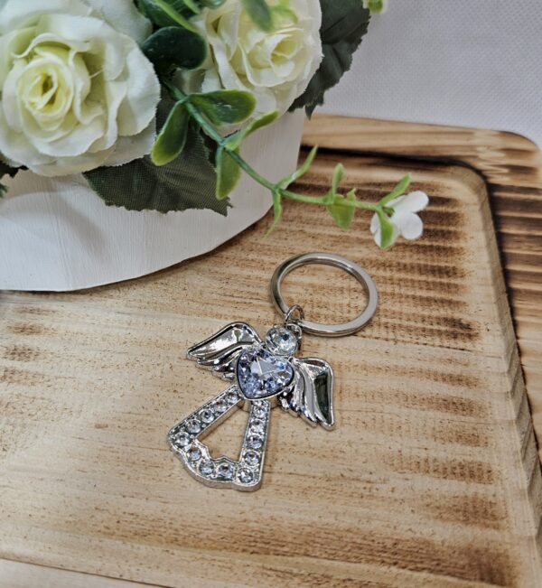 Schutzengel Schlüsselring Strass silber
