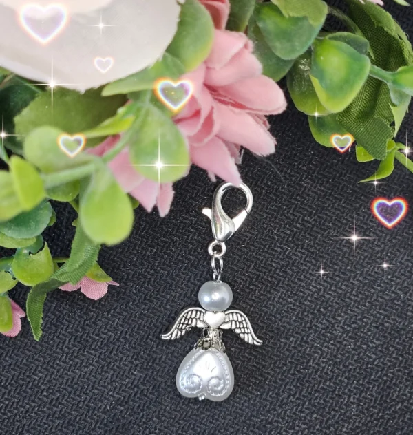 Schutzengel Perlenanhänger Herz weiss